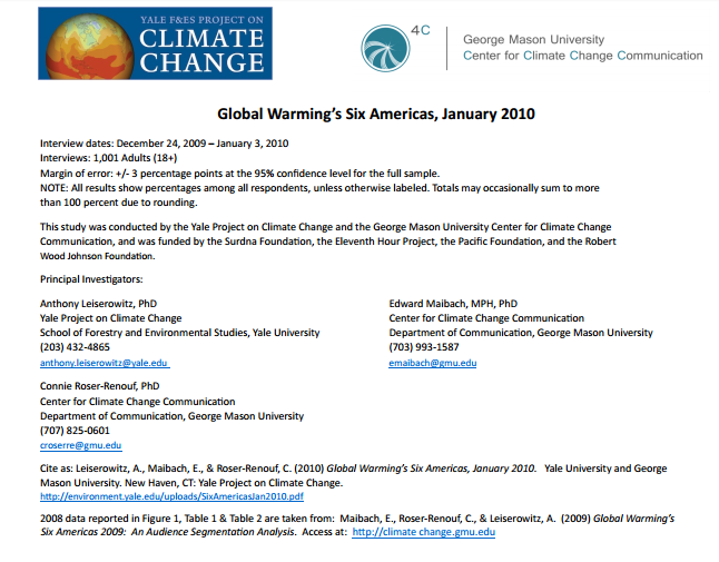 Global Warming’s Six Americas, January 2010
