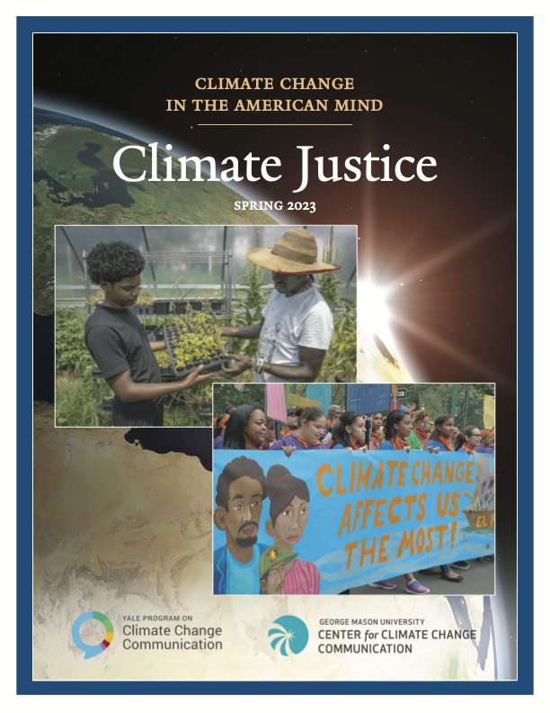 Climate Justice report cover featuring people promoting awareness of climate change.